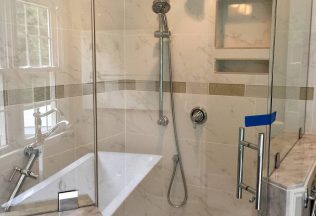 Bathroom Design and Remodeling, large Shower Design, Senior Living ADA with grab bars, Annadale VA