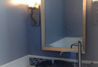 Bathroom Remodeling, Custom Powder Room Vanity, Navy Blue Glass Bowl Sink, Fairfax Station, VA