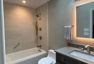 Contemporary Bathroom Design and Remodeling, Custom Laquer Vanity, Lighting Design, Burke, VA