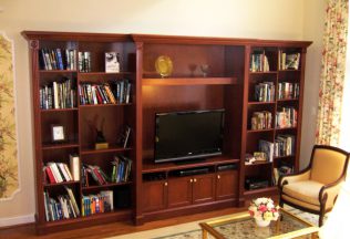Cherry Built-In Bookcases, Custom Wall Unit, Custom Area Rug, Reston, VA
