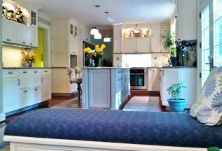 Contemporary Kitchen Design, Lighting, Accent Shelves, Custom Bench Seat, Fairfax, VA