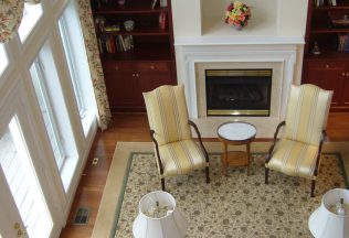 Custom Area Carpet, Fireplace Built Ins Custom Draperies Interior Design, Reston, VA