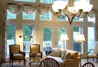 Custom Draperies,large window wall, Interior design, fine traditional furnishings, Reston, VA