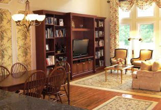 Interior Design, Custom Wall Unit, Custom Carpets, Wall Paper Panels, Wood Trim Details, Reston, VA