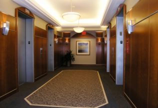 Interior Design and Remodeling, Elevator Lobby, Custom Wood Paneling, Lighting, Arlington, VA