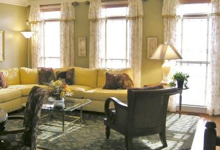 Interior design & fine furnishings, custom drapery panels with fringe, custom area carpets, Fairfax, VA