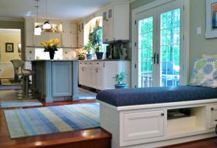 Kitchen interior design, planning, remodeling, custom bench seat, coastal colors, Fairfax Station, VA