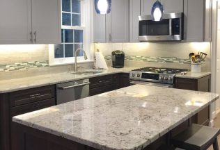 Modern Kitchen Design, Granite countertops, Glass Tile Backsplash Accent, Burke, VA
