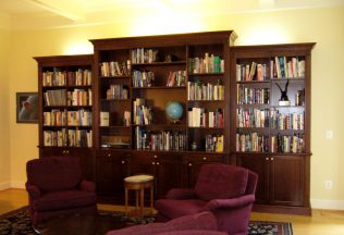 Traditional Library Built-In Bookcase, Lighting design, Custom Area Rug, Oakton, VA