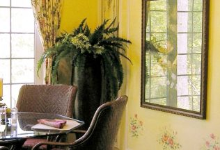 interior design, rattan dining furniture, painted wall designs, custom drapery, Fairfax VA