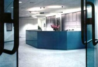 Commerical Office Design, Reception Area, custom desk, Lighting Design, New York, NY