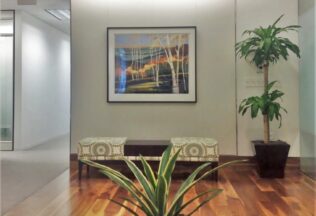 Office Interior design, Office Furniture, Reception Area, Custom Bench Seat, Artwork, Arlington VA