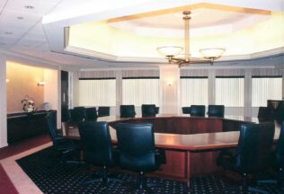 Executive Boardroom, Interior Design & Planning, Custom Conference Table, motorized drapery, Alexandria, VA