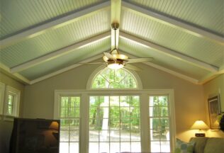 Home Addition & Remodeling, Blue Beadboard Cathedral Ceiling with White Beams, Fairfax Station, VA