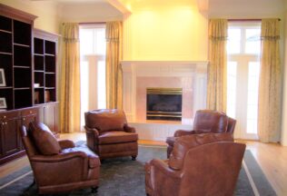 Interior Design, Built In Bookcase, Leather Club Chairs, Custom Area Rugs, Draperies Oakton VA