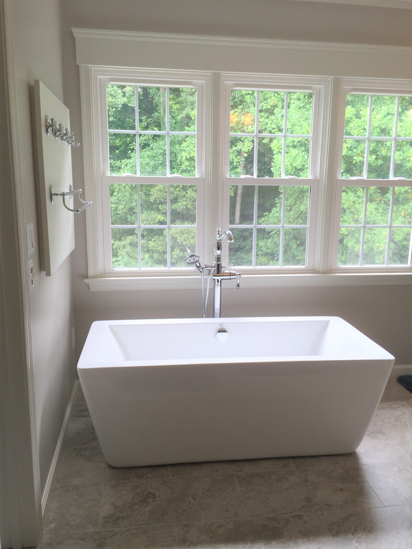 Master Bathroom Remodeling and Design, Freestanding Tub, new window and wood trim accents, Annandale, VA
