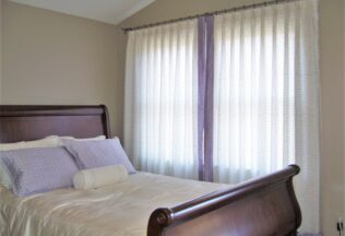 Master Bedroom Interior Design, Sheer Drapery, Lavendar Banding, Burke, VA
